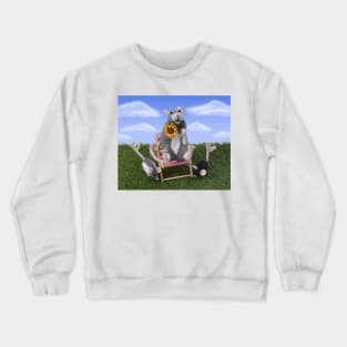 Grey Berkshire Rat and Friends - Needle Felted Rat Sunbathing on a Deck Chair Crewneck Sweatshirt